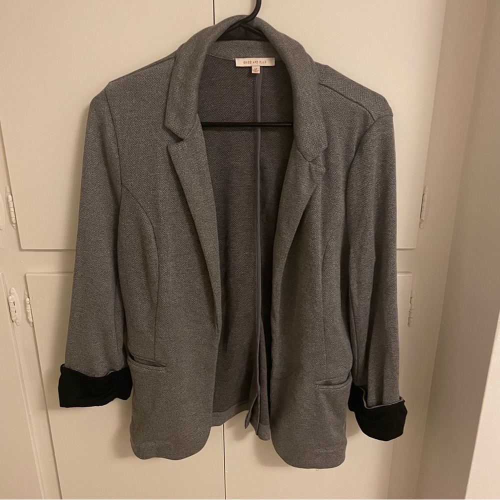 Soft Gray Blazer with Cropped Sleeves